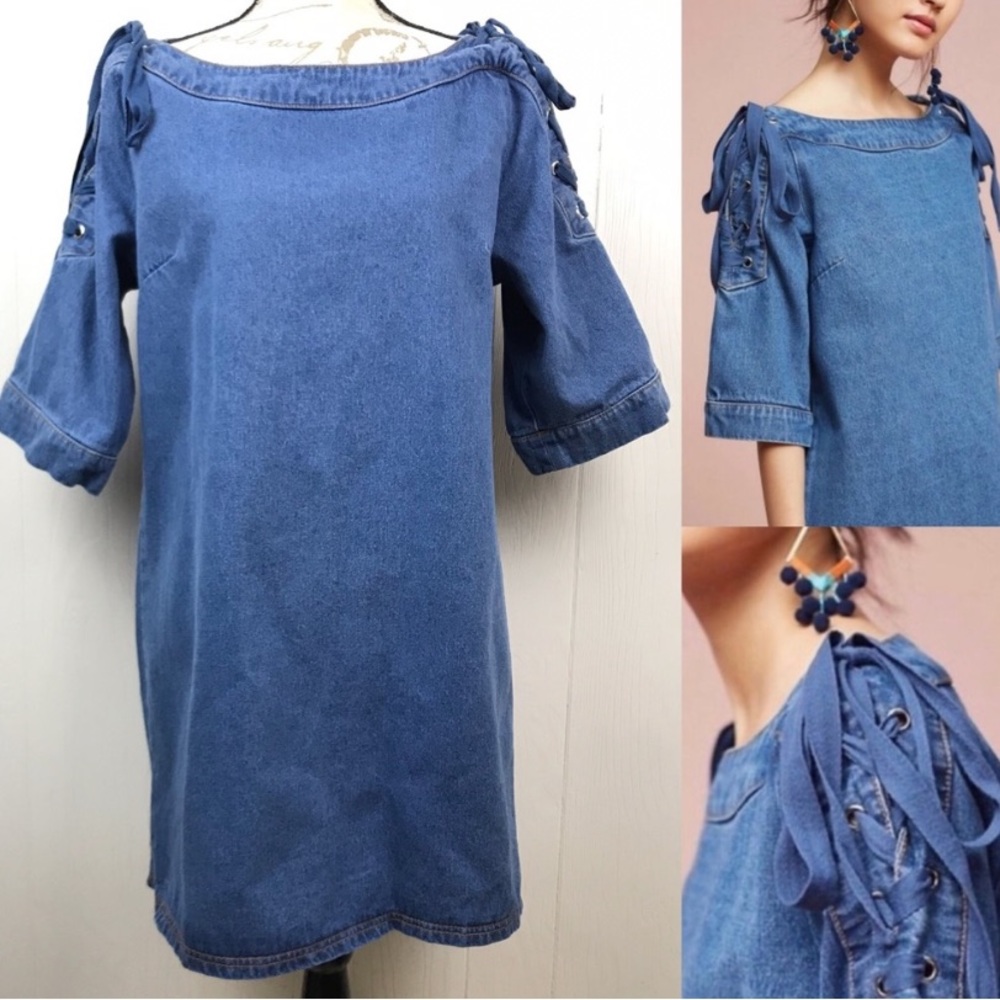 Anthropologie Maeve Denim Shift Dress M